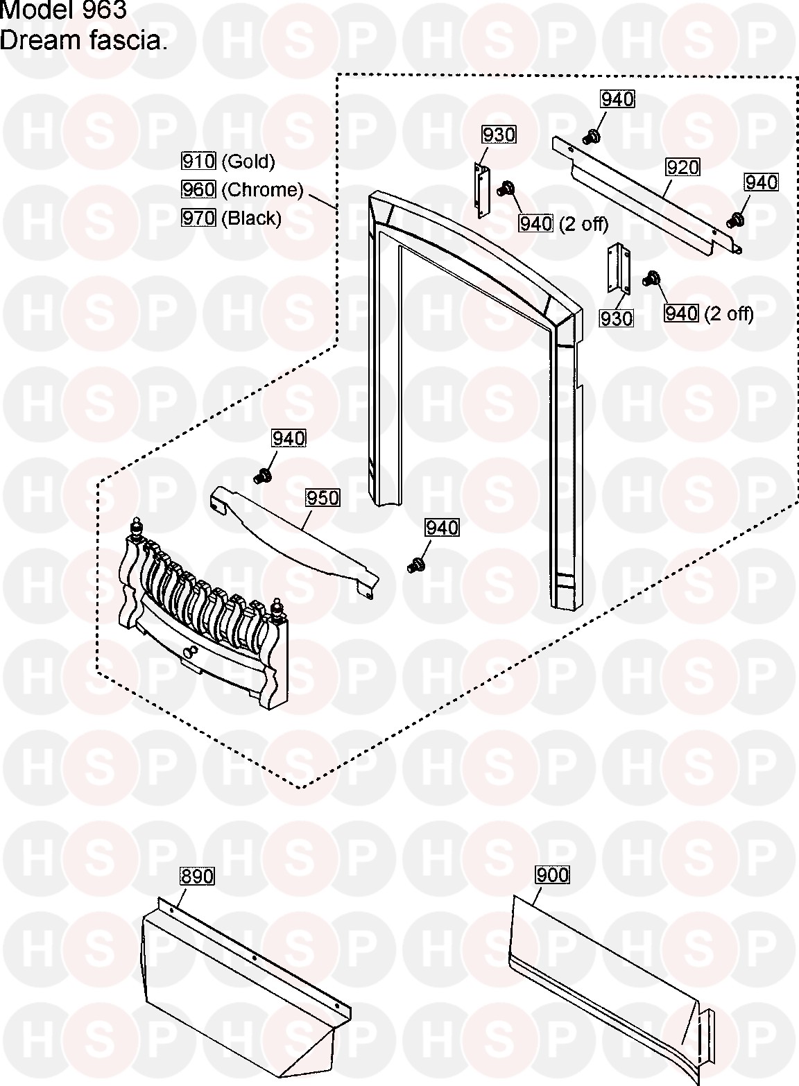 Valor Gas Fire Model 963 Homeflame Dream Petrus (Fascia Dream)Diagram Heating Spare Parts